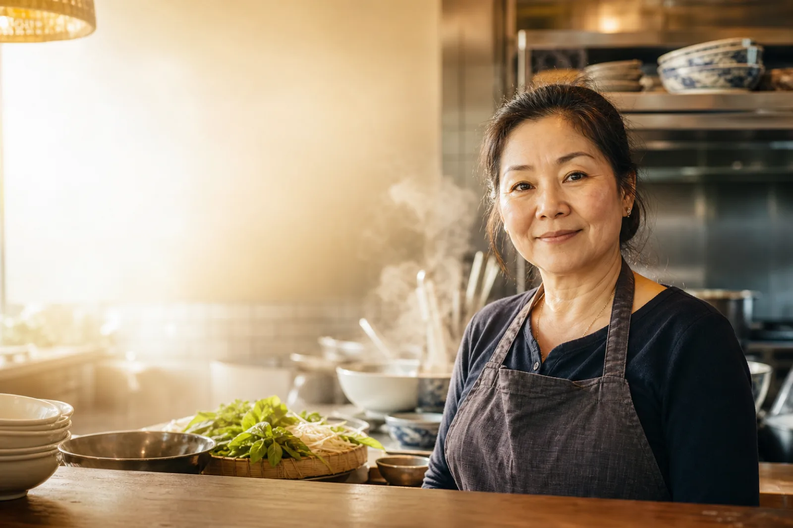 A restaurant owner and her small kitchen team working through a service